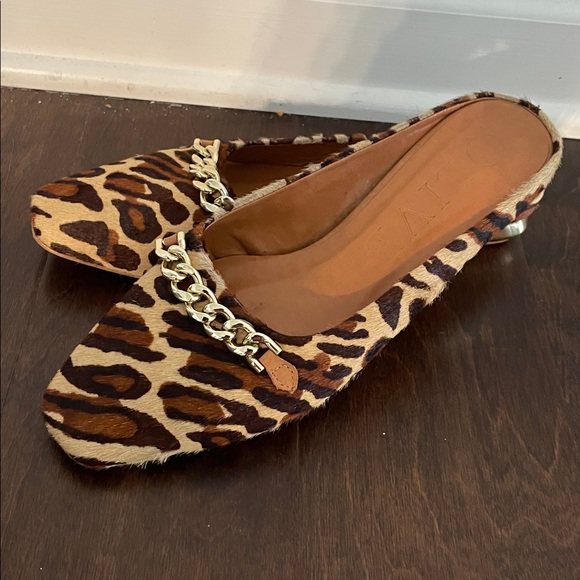 Olive Leopard Print Mules Flats Size7 Calf Hair Textured Upper Styled Clmfort - Picture 2 of 13